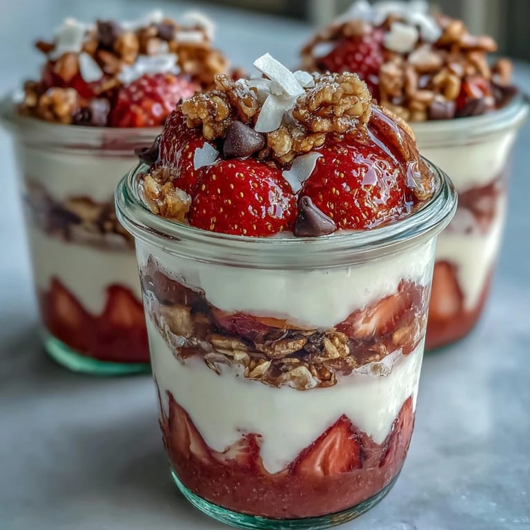 Guests customize their strawberry yogurt parfaits at a vibrant Galentines brunch, layering fresh fruit, granola, and sweet toppings in clear glasses.
