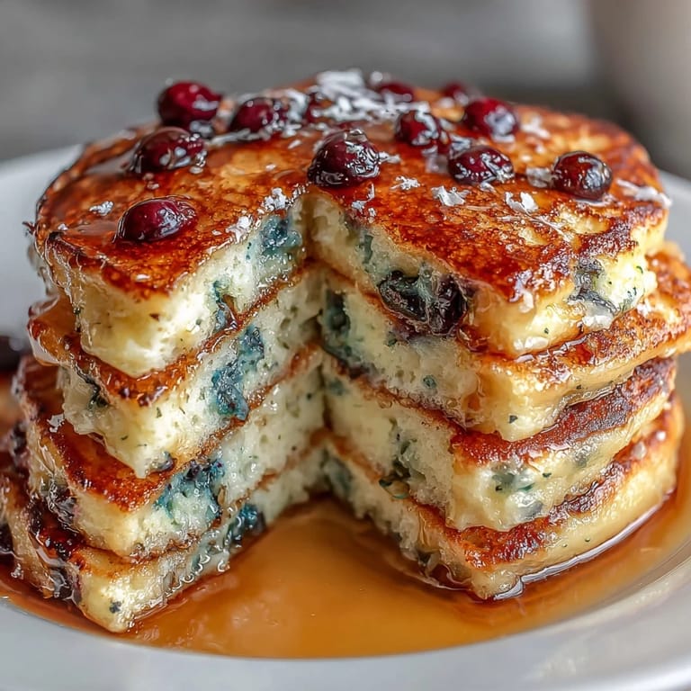 Delicious homemade pancakes with sourdough discard, fresh blueberries, and zesty lemon, ideal for a comforting weekend brunch.