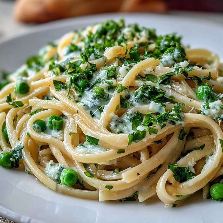Bright and vibrant lemon butter pasta with tender peas, Parmesan, and a zesty citrus aroma.