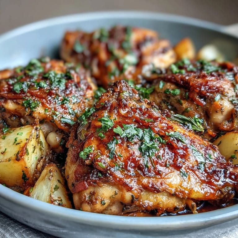 Golden-brown chicken and tender root vegetables combine in a flavorful one-pan herb chicken meal with vibrant colors.