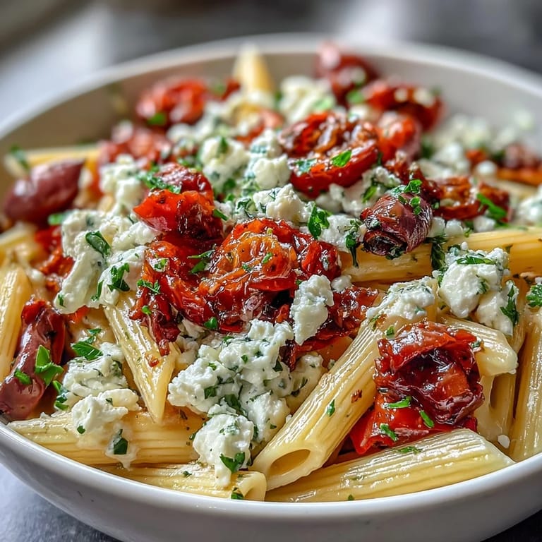 Creamy feta and briny Kalamata olives shine in this easy Greek pasta salad with bright, zesty dressing.