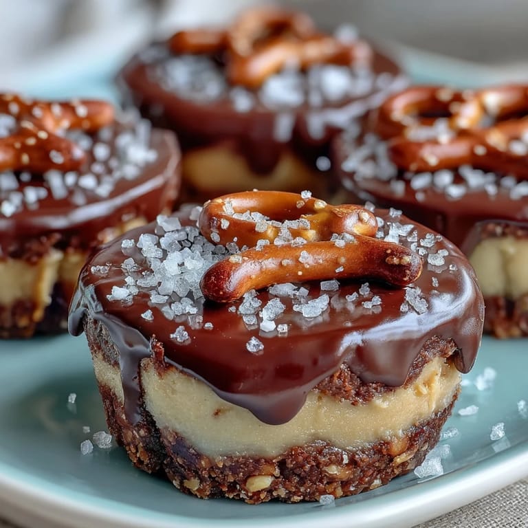 Chocolate-Covered Peanut Butter Cups with Pretzel Crust: sweet and salty combo of pretzel crust, rich peanut butter, and glossy chocolate topping.