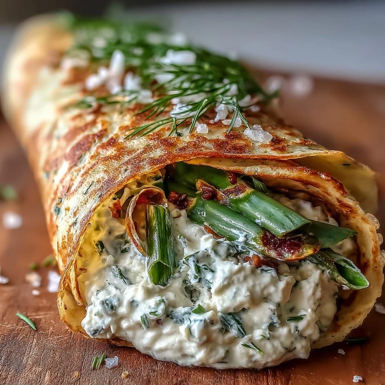 Gently folded spring buckwheat crepes brimming with fresh greens and zesty cheese filling.
