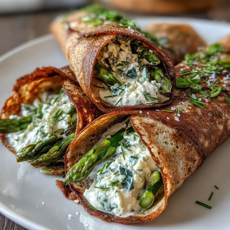 Deliciously tender buckwheat crepes showcasing colorful seasonal vegetables and a savory cheese spread.