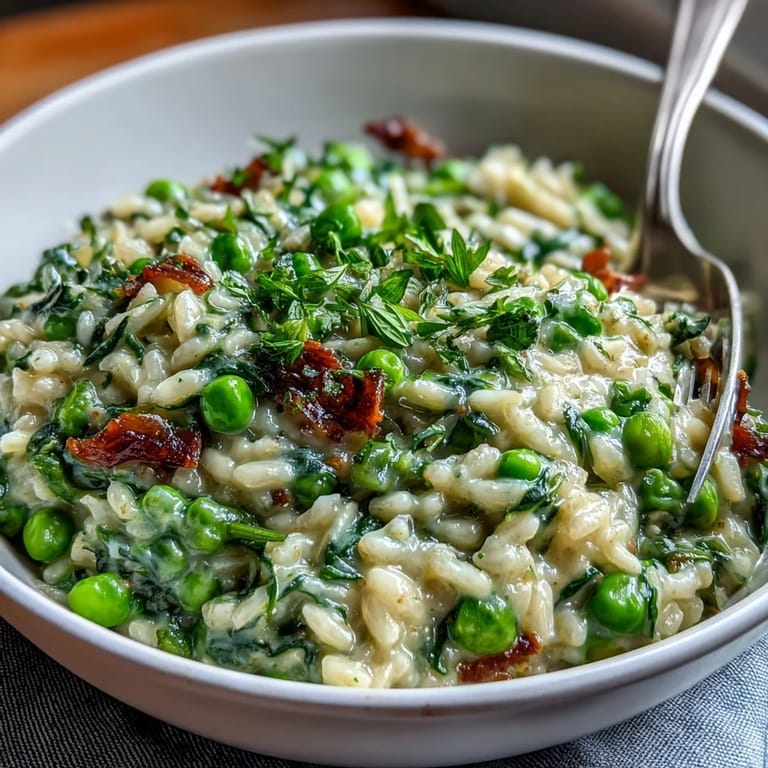Tantalizing Spring Pea Risotto, showcasing tender peas and Arborio rice, a garden-fresh delight.