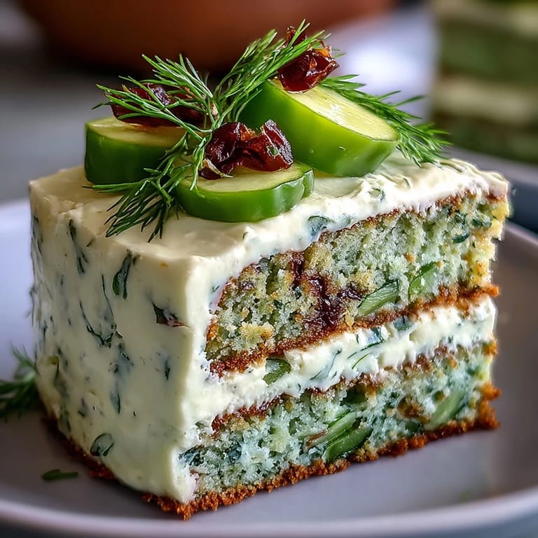 An adventurous Pickle Cake, perfect for sharing, slice with dill.