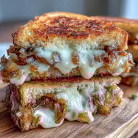 A golden sourdough sandwich with caramelized onions and melted Gruyère, inspired by French onion soup.