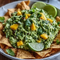 Creamy Cinco de Mayo guacamole with mango and jalapeño, a vibrant blend of sweet and spicy flavors perfect for parties.  